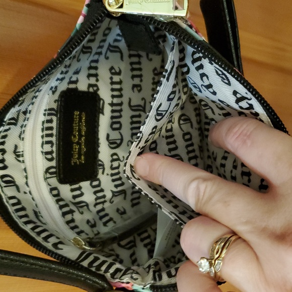 NWOT Juicy Small Floral Crossbody Purse With Bow Black & Pink - Picture 13 of 15